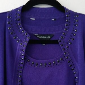 Ming Wang Purple Studded Cardigan and Top Set #3357